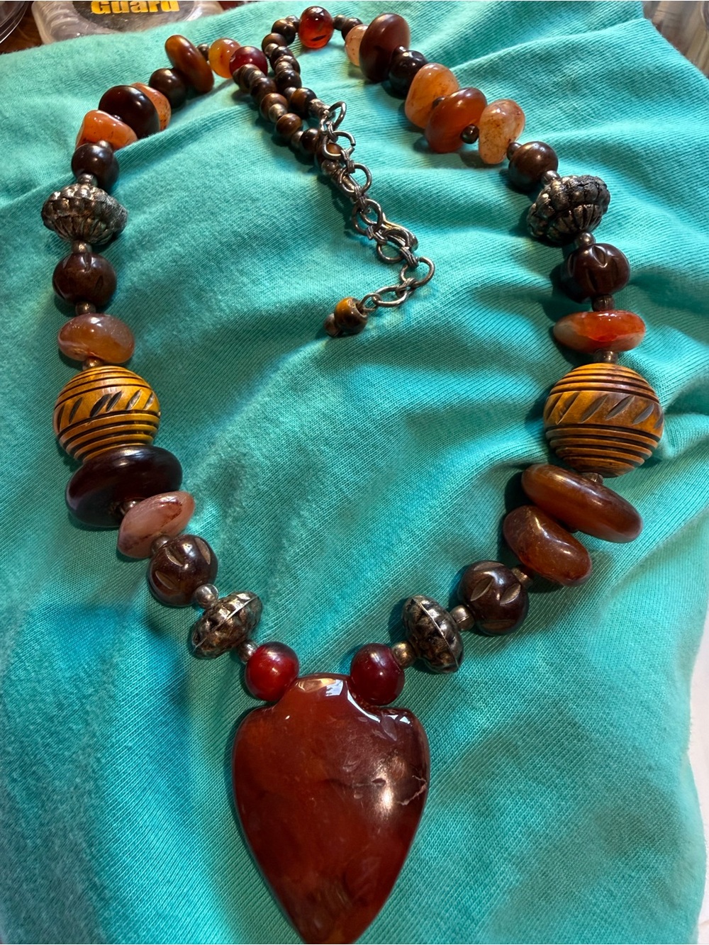 Handcrafted Brown Amber Heart Glass Beads Boho Pendant Necklace - Women Jewelry
